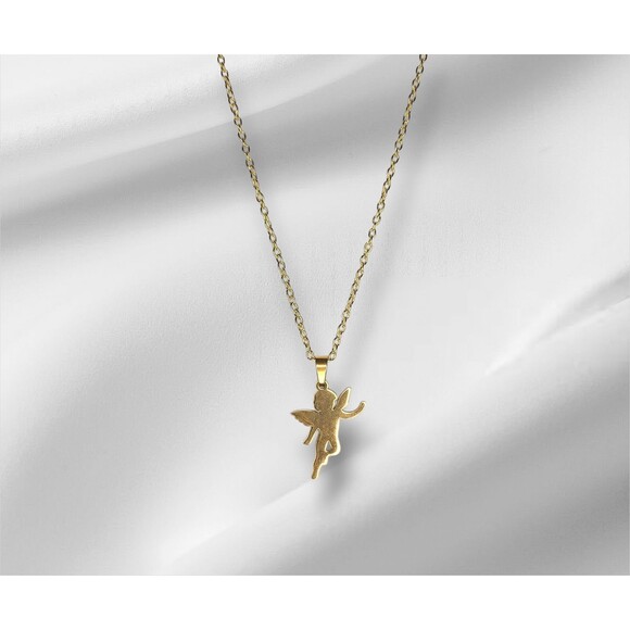 18k Gold Plated Guardian Angel Charm Pendant Necklace 24" Chain - Picture 2 of 4